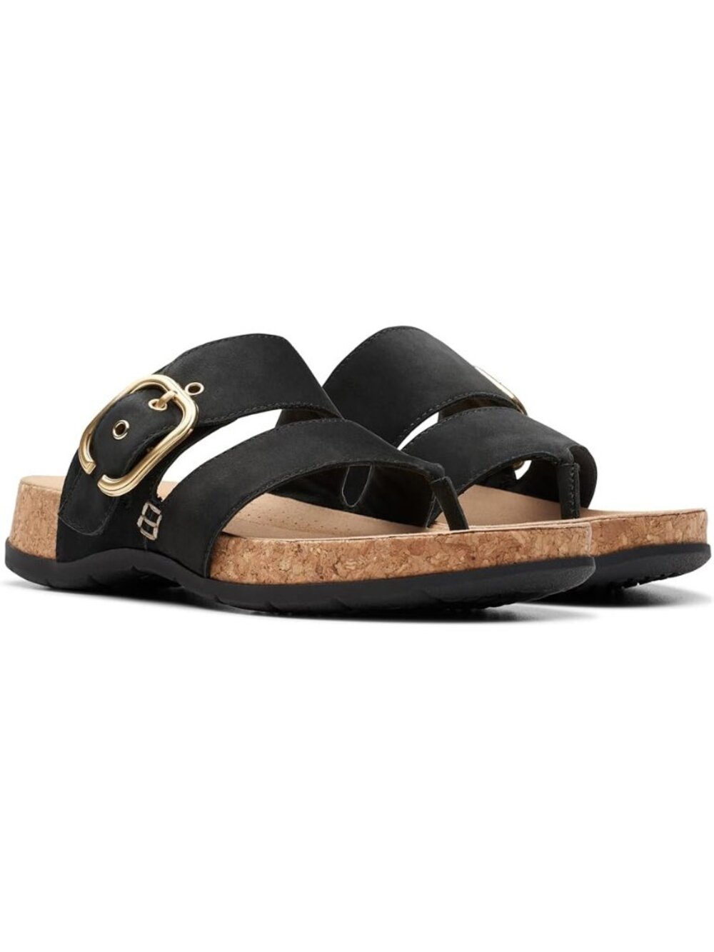 NEW Clarks Collection Reileigh Park Leather Slide Sandals Black - Size 10